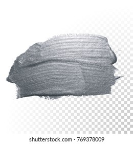 Silber-glänzende Pinselstrich oder abstrakter Dab-Abstrich mit Schmuckstruktur auf transparentem Hintergrund. Einzeln glitzernder und funkelnder Silberfarbenspritzer für Luxusdesign
