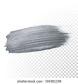 Silber-glänzende Pinselstrich oder abstrakter Dab-Abstrich mit Schmuckstruktur auf transparentem Hintergrund. Einzeln glitzernder, glänzender Silberfarbenspritzer für luxuriöses Grußkartendesign