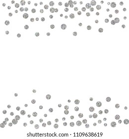 Silver glitter particles background effect. Sparkling texture. Argent dust sparkling in falling. Use for banner, greeting and Christmas card, invitation, postcard, paper packaging. Vector illustration