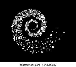 Silver glitter particles background effect twisted in swirl or vortex. Argent sparkling texture. Use for banner, greeting and Christmas card, invitation, postcard, paper packaging. Vector illustration