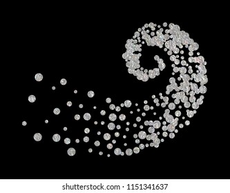 Silver glitter particles background effect twisted in swirl or vortex. Argent sparkling texture. Use for banner, greeting and Christmas card, invitation, postcard, paper packaging. Vector illustration