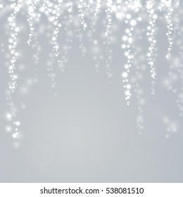 Silver glitter particles background effect for holiday greeting card. Sparkling texture. Star dust sparks in explosion on background for Holidays. Vector illustration.
