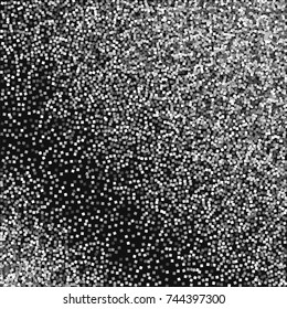 Silver glitter. Random scatter on black background. Bewitching vector illustration.