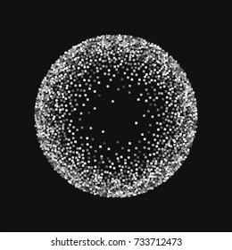 Silver glitter. Round frame on black background. Incredible vector illustration.