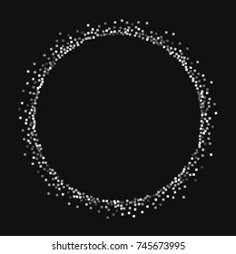 Silver glitter. Round shape on black background. Outstanding vector illustration.