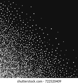 Silver glitter. Scattered bottom left corner with silver glitter on black background. Excellent Vector illustration.