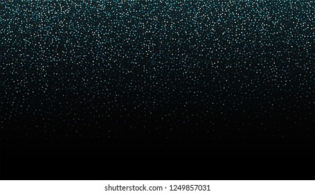 Silver glitter seamless border on black background. Glittering falling confetti backdrop. Argent shimmer texture for luxury design. Dust abstract on dark. Vector illustration.