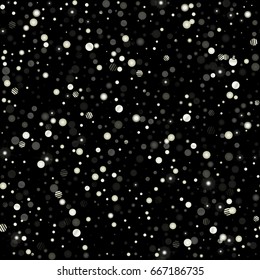 Silver glitter seamless circles confetti pattern. Luxury snowfalls vector background. White and black design element in eps 10 for banners, posters, cards, web.