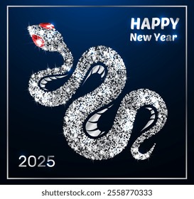 Silver glitter snake symbol of 2025 Chinese New Year. Vector.