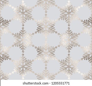 Silver glitter snowflakes seamless pattern.