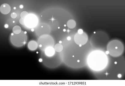 Silver Glitter Sparkle bokeh background. White Soft blur grey light wallpaper. Abstract background bokeh blurred. Shiny bokeh white light effect. Vector illustration.