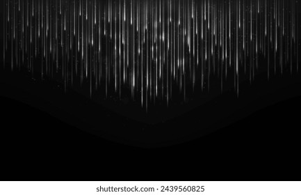 Silver glitter sprays realistic vector illustration. Award ceremony shimmer rain 3d design. Holiday event sparkles on black background