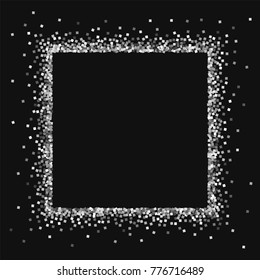 Silver glitter. Square abstract border on black background. Exquisite vector illustration.