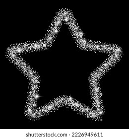 Silver glitter star frame with sparkles. Template for Christmas design