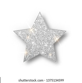 Silver Glitter Star Vector Isolated. Silver Sparkle Luxury Design Element Isolated. Icon Of Star Isolated. New Year S Decor Element. Ramadan Design Element Template