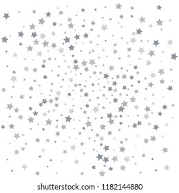 Silver glitter stars falling from the sky on white background. Abstract Background. Glitter pattern for banner. Vector illustration.