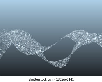 Silver glitter stars shimmer vector holiday background. Confetti sparkles shiny texture. Metal silver stars and circle confetti snowflakes scatter. Glamour lights party blue gray white winter backdrop