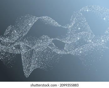 Silver glitter stars shimmer vector holiday background. Confetti sparkles shiny texture. Metal silver stars and circle confetti snowflakes scatter. Glamour lights party blue gray white winter backdrop