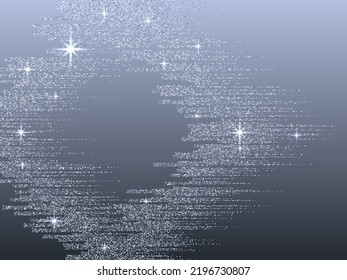 Estrellas de brillo plateado brillan el fondo vectorial de vacaciones. El confetti respira una textura brillante. Estrellas de plata metálica y copos de nieve de confeti circular se dispersan. Luces de glamour fiesta fondo de invierno blanco gris azul