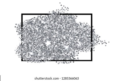 Silver glitter texture border isolated over white background. Abstract scattered gray sparkles of confetti. Bright celebration vector illustration.