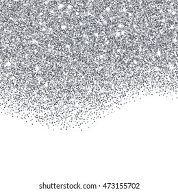 Silver glitter texture border over white background. Abstract silver sparkles of confetti. Vector illustration with room for your text.