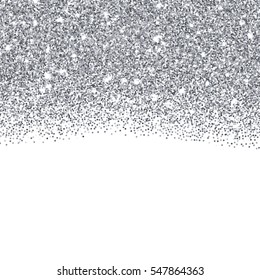 Silver glitter texture border over white background. Abstract silver sparkles of confetti. Vector illustration with room for your text.