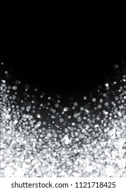 Silver glitter texture. Irregular confetti border on a black background. Christmas or party flyer design element. Vector illustration.