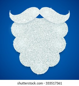 Silver glitter vector Santa's beard on blue background