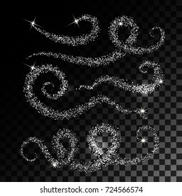 Silver Glitter Wave Set. Stardust Collection. Sparkles Abstract Background. Vector illustration