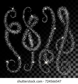 Silver Glitter Wave Set. Vertical Sparkles Abstract Background. Vector illustration