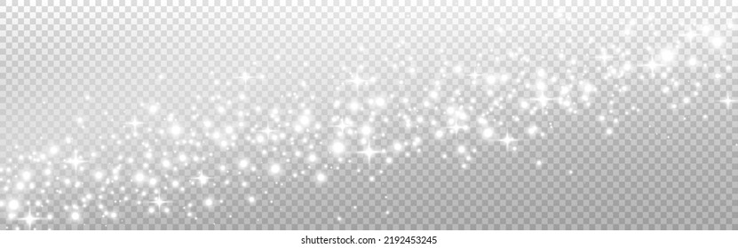 Gran textura de brillo plateado. Pista brillante con partículas. Estrellas blancas con brillo plateado. Ola lujosa del estrellín. Fondo estrellado. Decoración blanca y mágica. Ilustración vectorial.