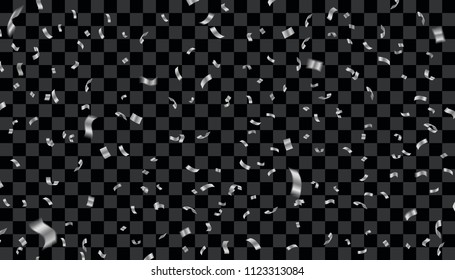 Silver glittering confetti is falling with a transparent background,Background for congratulations and celebrations,Vector.