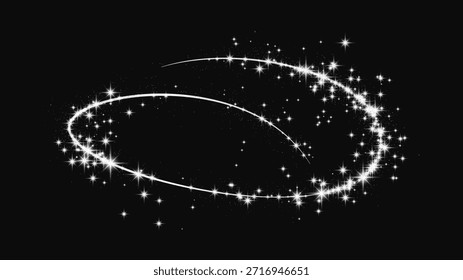 Silver glittering confetti wave and stardust. Backdrop with silver magical sparkles on dark background. Vector illustration