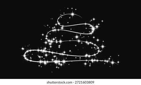 Onda de confeti brillante de plata y polvo de estrellas. Fondo con destellos mágicos de plata sobre fondo oscuro. Ilustración vectorial