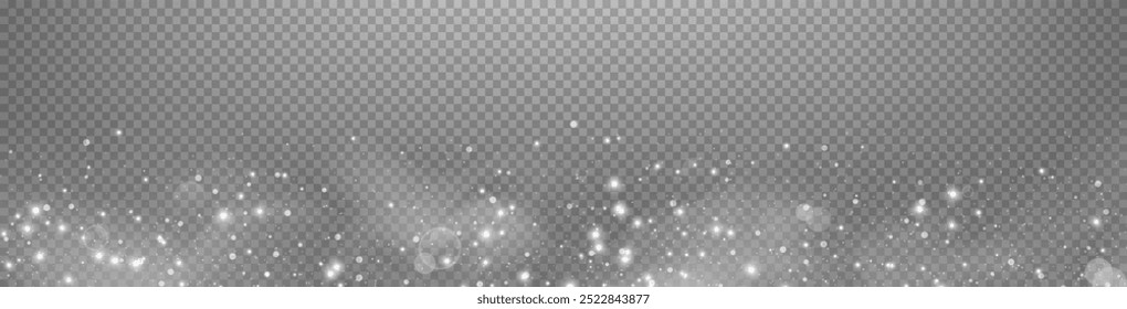 Silver glittering dots, particles, stars magic sparks. Glow flare light effect. Silver luminous points. Vector particles on transparent background.