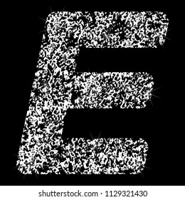 Silver glittering letter E. Vector shining silver sparkling letter on black background.