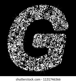 Silver glittering letter G. Vector shining silver sparkling letter on black background.