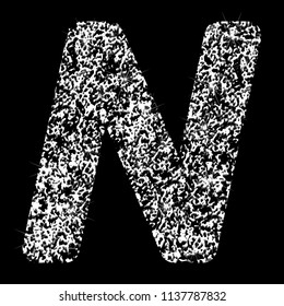 Silver glittering letter N. Vector shining silver sparkling letter on black background.