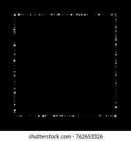 Silver Glittering Stars Border on Black Background. Wedding, Greeting Card, Invitation Template with Shimmering Stars Confetti Frame. Night Sky Vector Background for Luxury, Glamour Design