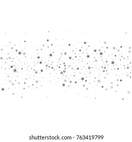 Silver Glittering Stars on White Background. Greeting Card, Wedding, Invitation Template with Shimmering Stars Confetti. Bright Sky Vector Background for Glamour, Luxury Design.