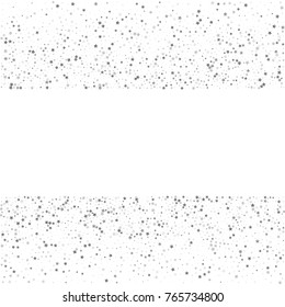 Silver Glittering Stars on White Background. Greeting Card, Wedding, Invitation Template with Shimmering Stars Confetti. Bright Sky Vector Background with Free Space for Glamour, Luxury Design