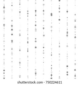 Silver Glittering Stripes with Stars on White Background. Wedding, Greeting Card, Invitation Template with Shimmering Stars Confetti. White Sky Vector Background for Luxury, Glamour Design