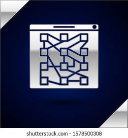 Silver Global technology or social network icon isolated on dark blue background.  Vector Illustration