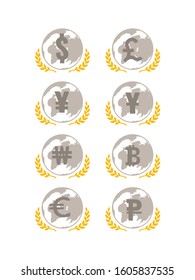 Silver globe with silver currency sign,vector illustration