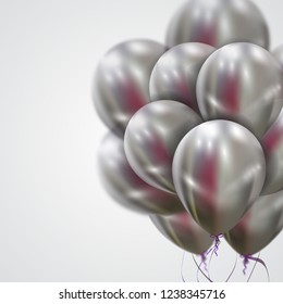 Silver glossy balloons. Vector festive illustration of flying realistic helium balloons. Metallic balloons  with the effect of reflection. Award Ceremony Or Other Holiday Event Decoration Element