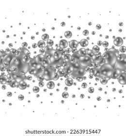  Silver glossy balls with shadow. Pearls. Abstract graphic background.