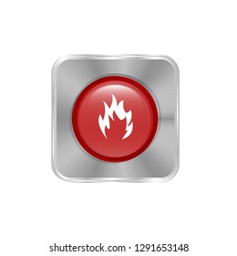 silver glossy button and white fire icon inside