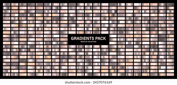 Degradado brillante plateado, textura de lámina metálica. Juego de muestras de color. Colección de gradientes de alta calidad. Fondo metálico brillante. Elemento de diseño. Ilustración de vector