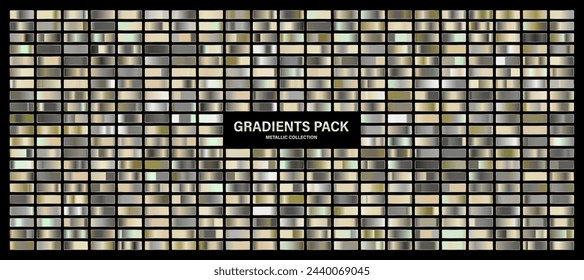Silver glossy gradient, metal foil texture. Color swatch set. Collection of high quality gradients. Shiny metallic background. Design element. Vector illustration