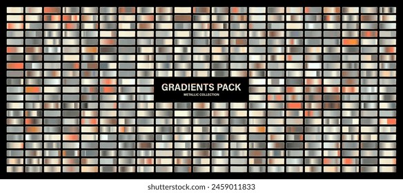 Silver glossy gradient, metal foil texture. Color swatch set. Collection of high quality gradients. Shiny metallic background. Design element. Vector illustration